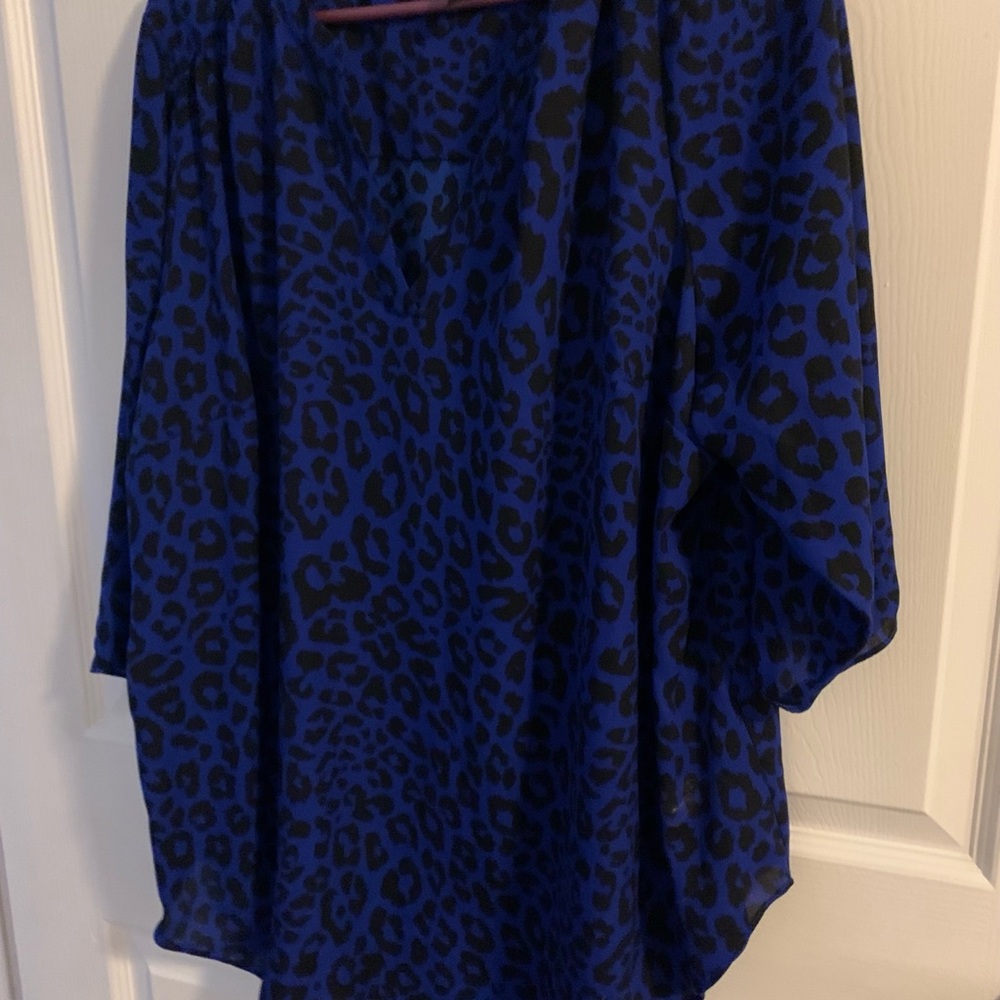 Blue Leopard Print Women's Top 2x